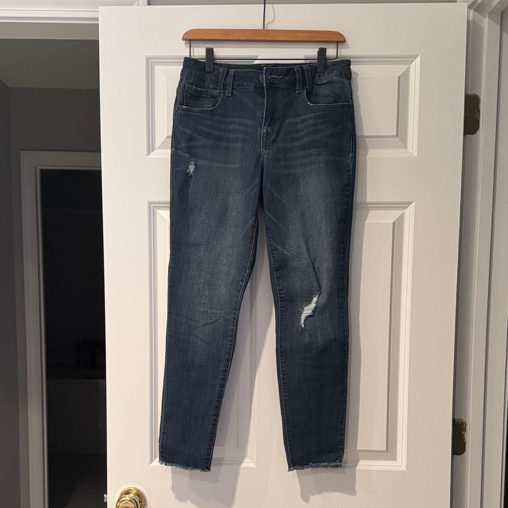 1822 Denim Women's Dark Blue Distressed Ankle Jeans